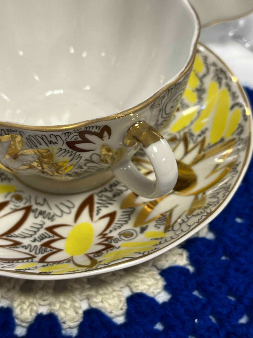 Чайное трио "Золотые ромашки" ЛФЗ. Каталог! Фарфор формы Тюльпан с деколью и позолотой.. Картинка 8